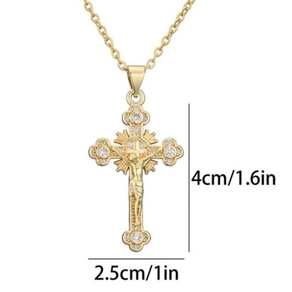 18kt Gold Plated Necklace w/ Cross Crucifix Valentine's Day Birthday Gift NEW - Picture 4 of 5